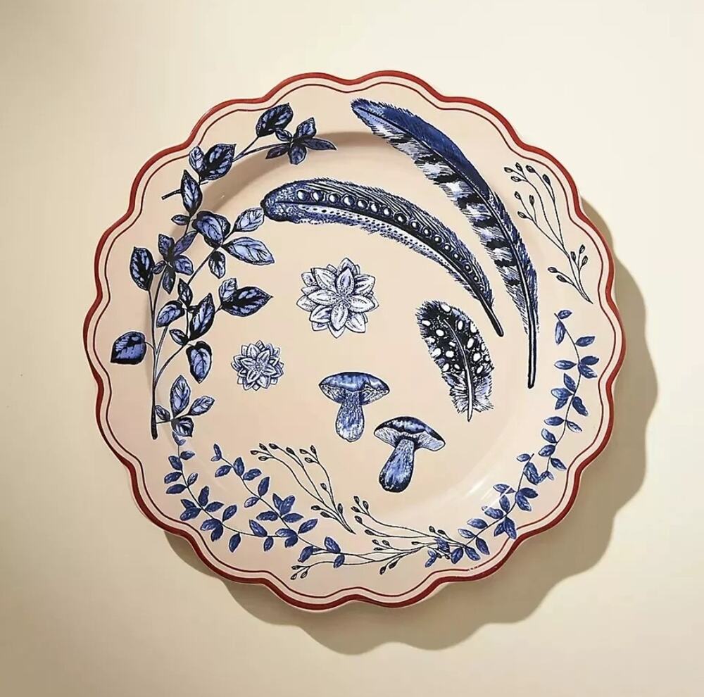 Anthropologie Elin Desert Plate Woodland Harvest Feathers Herbs Floral Anthro
